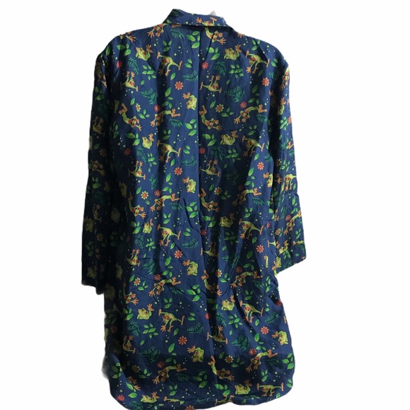 Frog Print Rain Forest Shirt Tunic Dress Button Down Lightweight Eclectic Medium - Picture 3 of 9